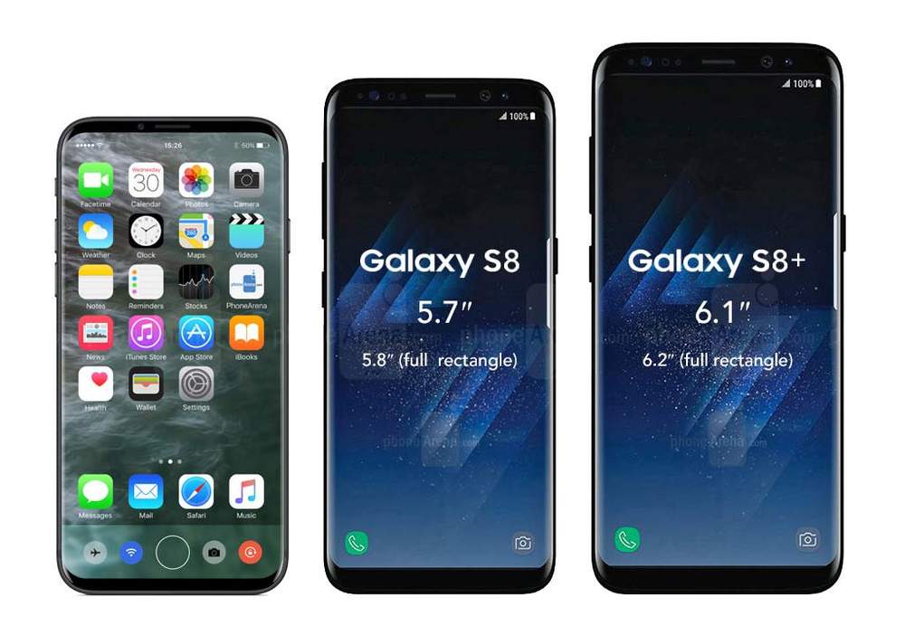 Une autre projection, imaginant le prochain iPhone face aux Galaxy S8 de Samsung.